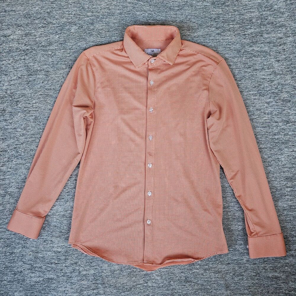 Mizzen + Main Shirt Men's M Trim Fit Orange Check Performance Stretch USA Made